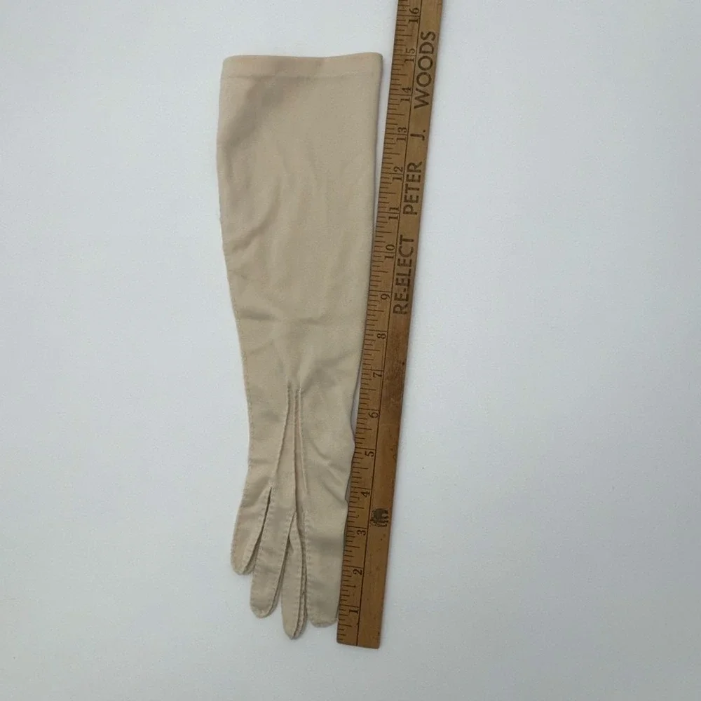 Vintage Van Raalte Ivory Cotton Jersey Dress Gloves Mid Forearm 1950s 13